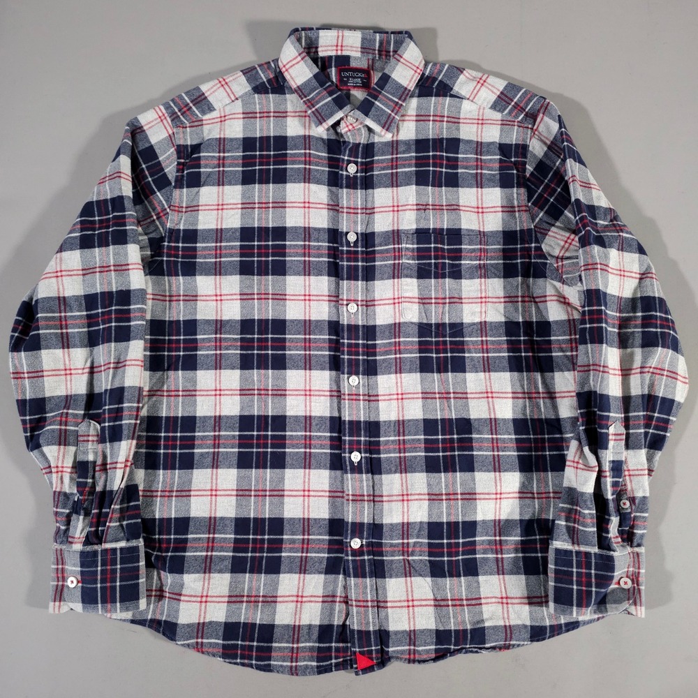 UNTUCKit Flannel Shirt Mens XL Blue Plaid Long Sleeve Cotton Button Down